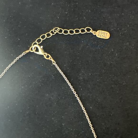 Edgy Petal Necklace Brass Semi Circle Garnet Bar Adjustable Contemporary EUC - Picture 5 of 8